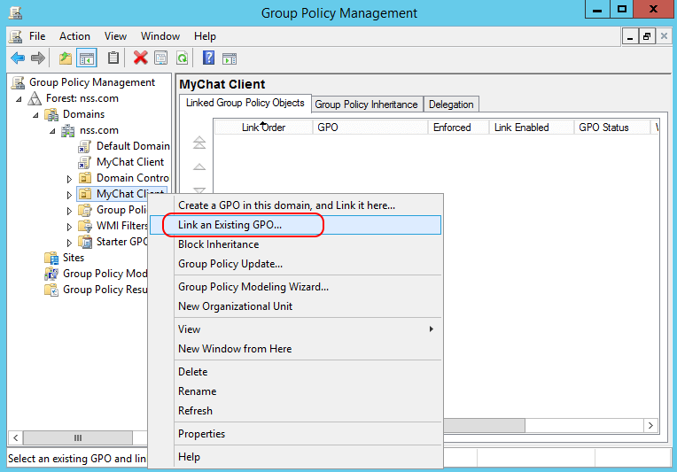 Linking MyChat Group Policy and Active Directory users