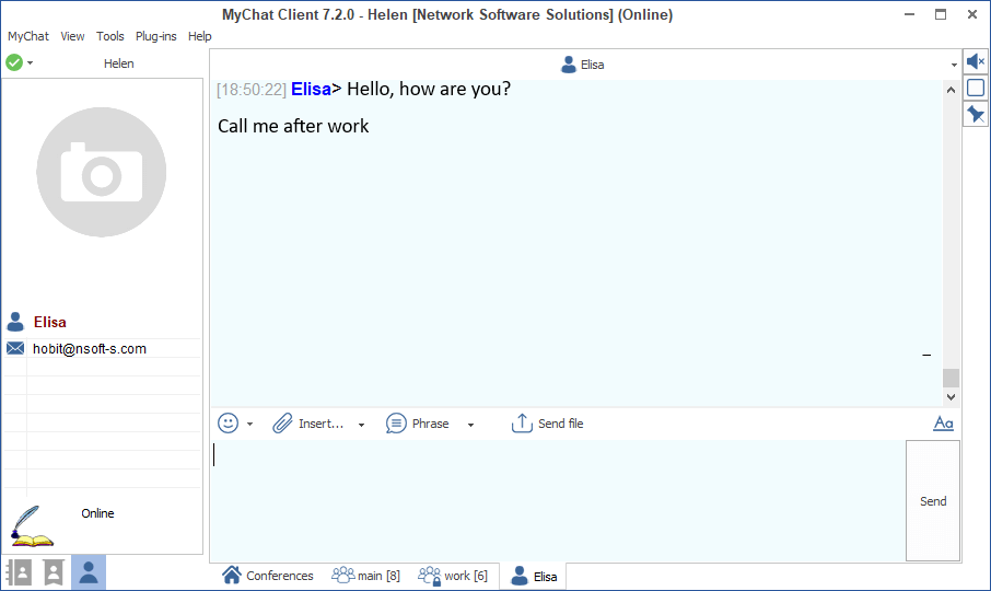 Сообщение в MyChat Client, отправленное из внешней библиотеки MyChat Integration API