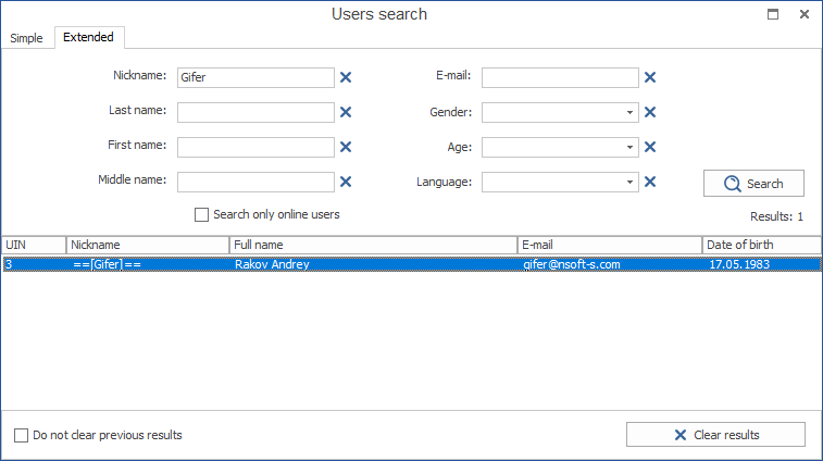 Extended searching in Mychat Client