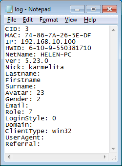 Script for logging the data of a user that attempts to register on MyChat Server
