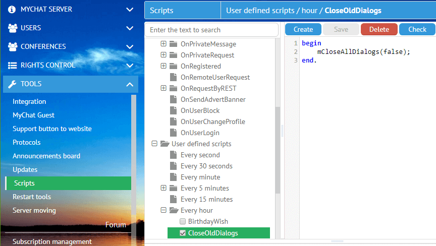 Автоматическое закрытие прочитанных приватных диалогов у всех пользователей сервера MyChat
