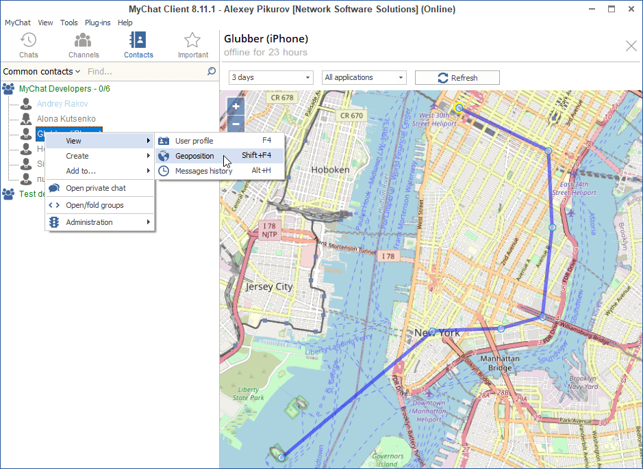 Viewing MyChat geoposition