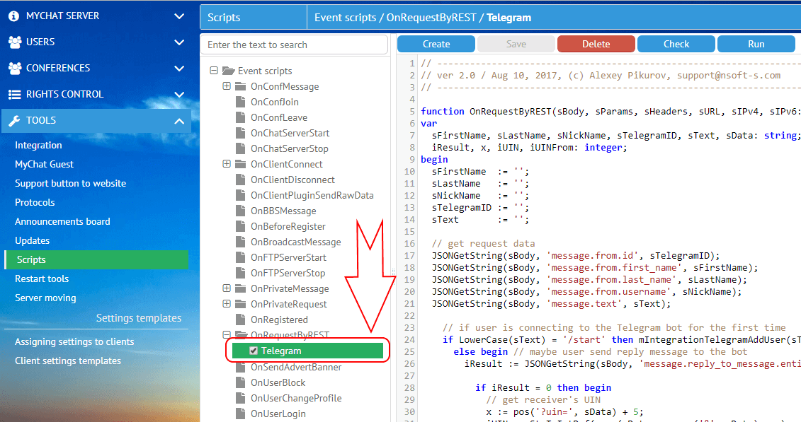 An example of MyChat script for OnRequestByREST event