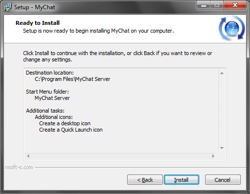 Last step before copying MyChat Server instalelr files