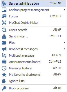 MyChat main menu: Tools